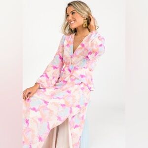 BUDDY LOVE Eden Dazed Maxi Dress M Pink Pastel Floral Long Sleeve Boho Spring